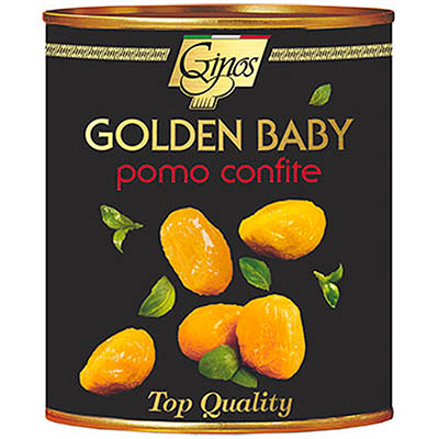 Ginos, Pomodorini Pelati gialli dal Fresco "Golden Baby" in olio girasole, etichetta nera