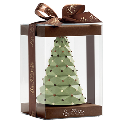 La Perla di Torino,Albero di Cioccolato Bianco e pasta di Pistacchio salato  con decorazioni di cio