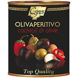 Ginos, Olivaperitivo, Cocktail di Olive in olio girasole, etichetta nera
