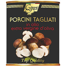 Ginos, Funghi Porcini tagliati dal fresco in EVO, etichetta nera
