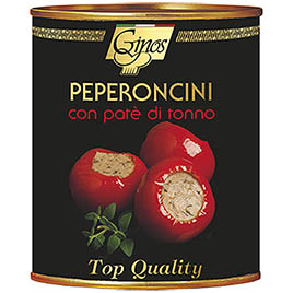 Ginos, Peperoncini con patè di Tonno in olio girasole, etichetta nera
