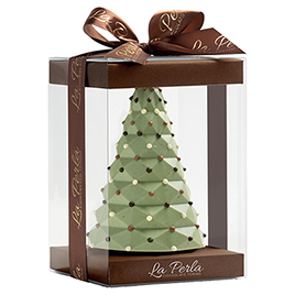 La Perla di Torino,Albero di Cioccolato Bianco e pasta di Pistacchio salato con decorazioni di cio